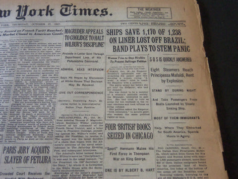 1927 OCT 27 NEW YORK TIMES - SHIPS SAVE 1,170 ON LINER LOST OF BRAZIL - NT 6404