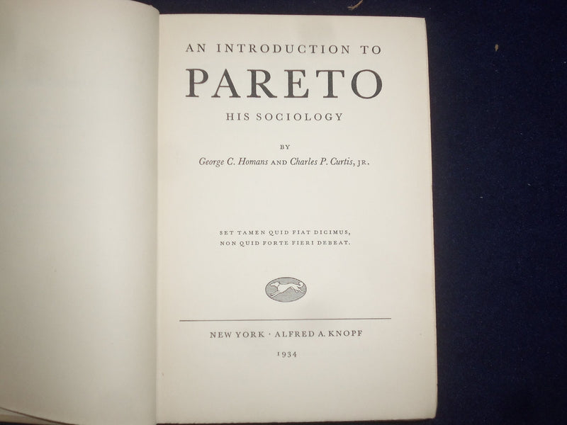 1934 INTRODUCTION TO PARETO HARDCOVER BOOK-HOMANS & CURTIS-1ST EDITION - KD 9202