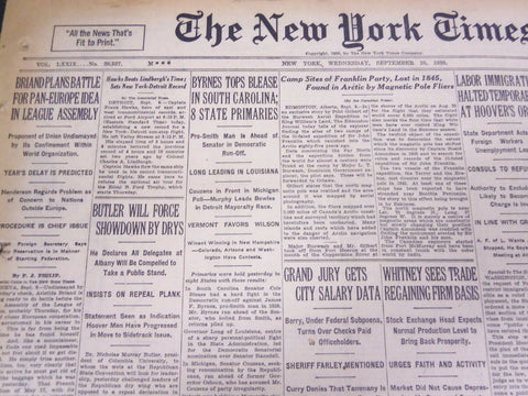 1930 SEPTEMBER 10 NEW YORK TIMES - BYRNES TOPS BLEASE IN SOUTH CAROLINA- NT 4194