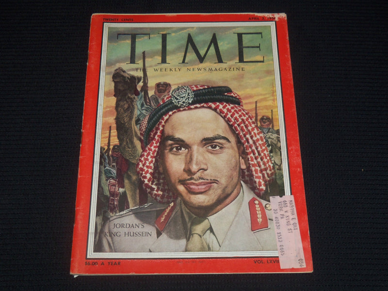 1956 APRIL 2 TIME MAGAZINE - JORDAN'S KING HUSSEIN - T 1531