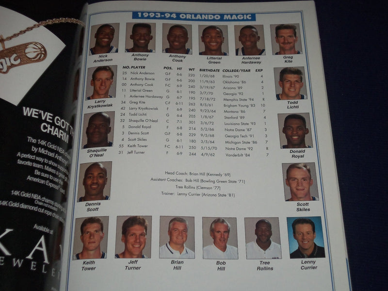1993-1994 FEEL THE MAGIC ORLANDO MAGIC OFFICIAL TEAM YEARBOOK - PHOTOS - J 388