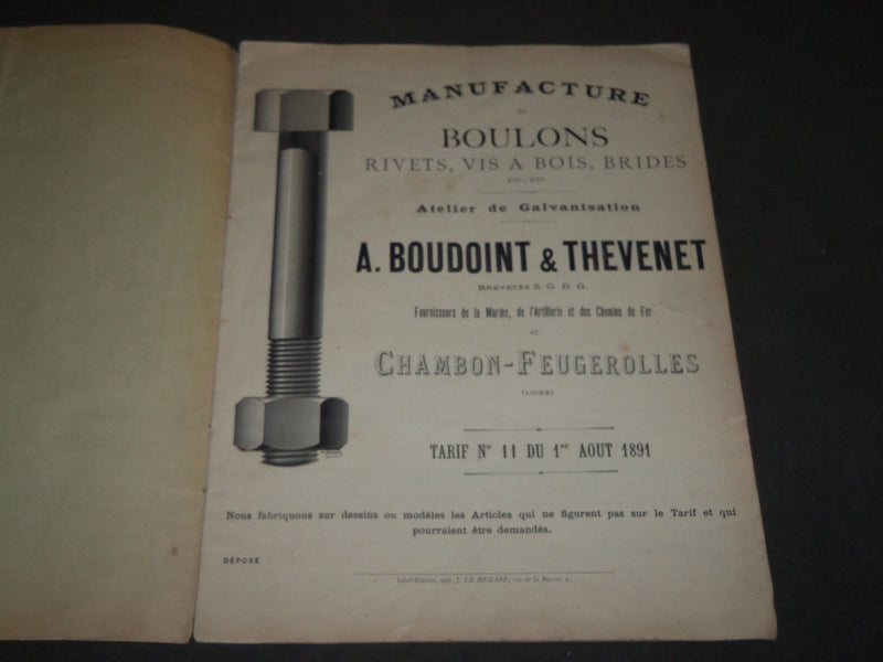 1891 A. BOUDOINT & THEVENET BOULONS RIVETS VIS FRENCH CATALOGUE - FR 510