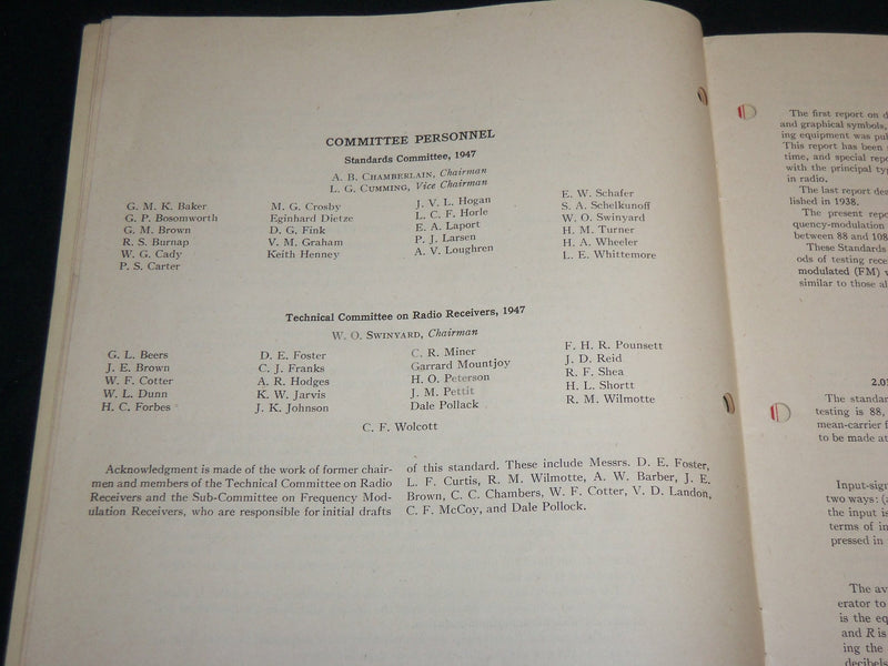 1947 STANDARDS ON RADIO RECEIVERS CATALOG - METHODS OF TESTING - J 6669