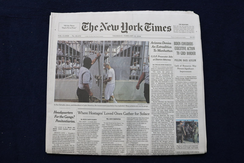 2024 FEBRUARY 22 NEW YORK TIMES -BIDEN CONSIDERS EXECUTIVE ACTION TO GIRD BORDER