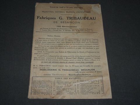 1922-1923 G. TRIBAUDEAU FABRIQUES DE BESANCON MONTRES FRENCH CATALOGUE - FR 599