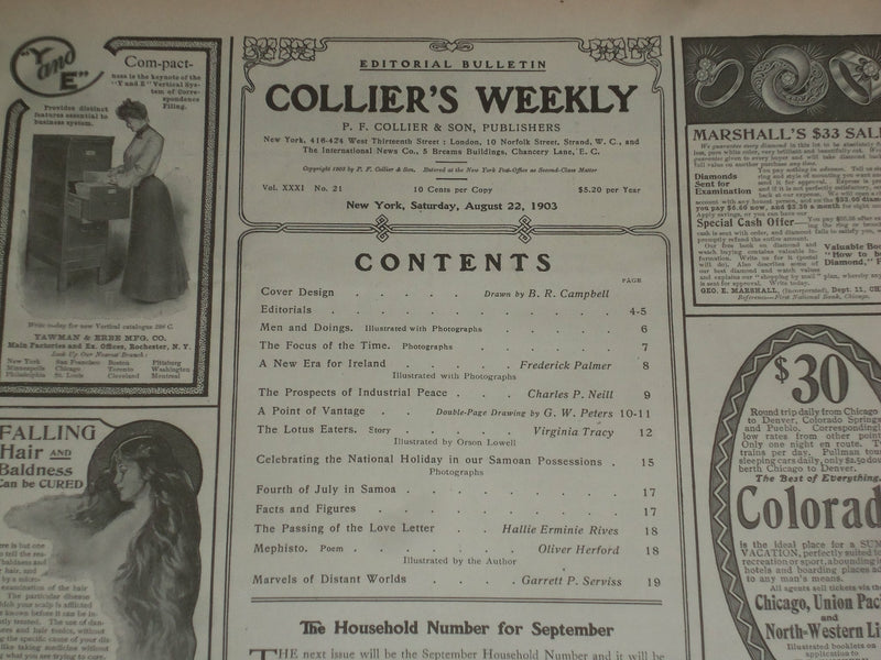 1903 AUGUST 22 COLLIER'S MAGAZINE - NEW ERA FOR IRELAND BY F. PALMER - ST 6676
