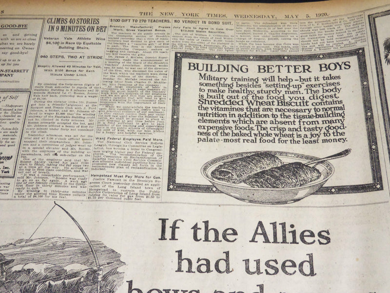 1920 MAY 5 NEW YORK TIMES NEWSPAPER - WOOD LEADS JOHNSON IN INDIANA - NT 8668