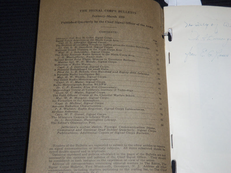 1938 JANUARY-MARCH THE SIGNAL CORPS BULLETIN - WAR DEPARTMENT - J 9871