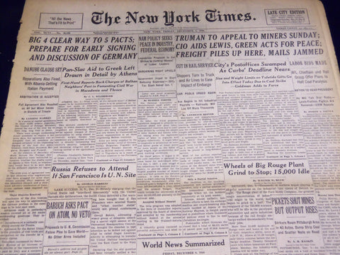 1946 DECEMBER 6 NEW YORK TIMES - TRUMAN TO APPEAL TO MINERS - NT 3229