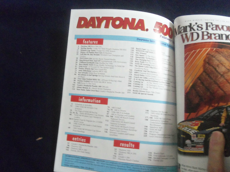 1996 FEB 18 38TH DAYTONA 500 RACING PROGRAM W/PATCH - GREAT PHOTOS - SP 3744I