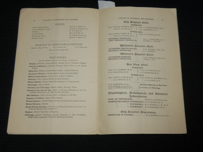1887-1888 COLLEGE OF PHYSICIANS AND SURGEONS CATALOGUE - J 6869