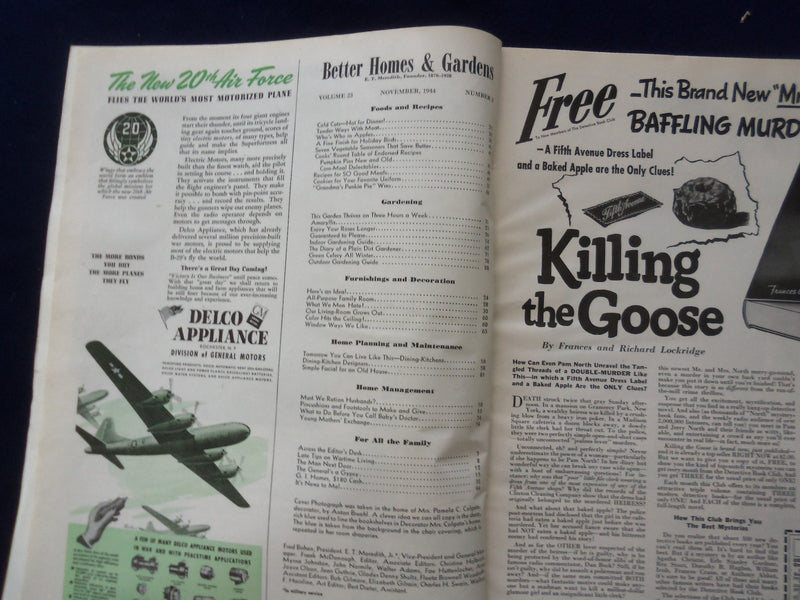 1944 NOVEMBER BETTER HOMES & GARDENS MAGAZINE -COCA-COLA AD BACK COVER- SP 6118C