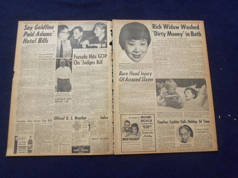 1958 JUNE 11 BOSTON RECORD AMERICAN NEWSPAPER-ADAMS GOLDFINE HOTEL GUEST NP 6274