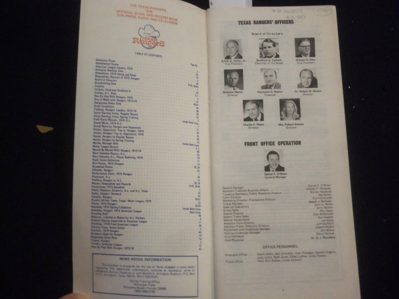 1975 TEXAS RANGERS MEDIA GUIDE - BILLY MARTIN - FERGIE JENKINS - J 5858