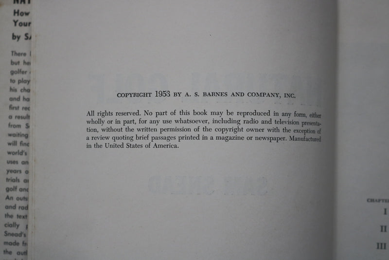1953 SAM SNEAD'S NATURAL GOLF HARDCOVER BOOK BY - KD 9371