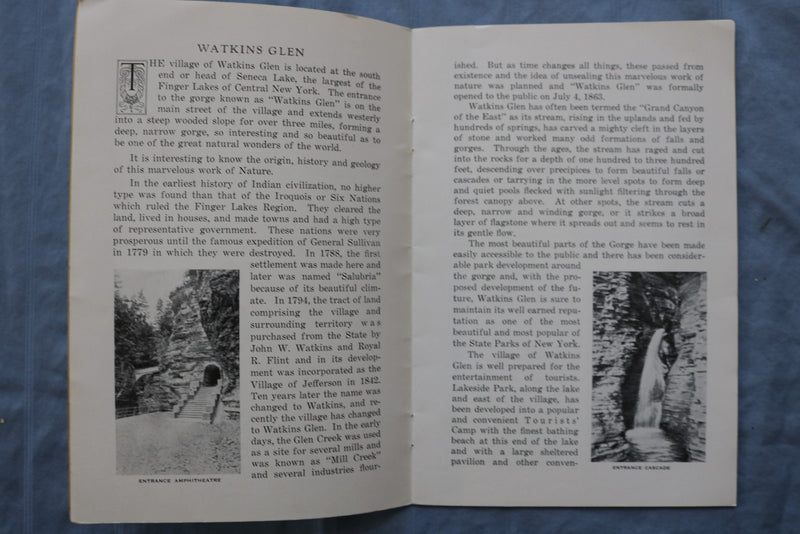 1930'S WATKINS GLEN, NY GUIDE BOOK WITH FOLD-OUT PICTORIAL MAP - K 3145