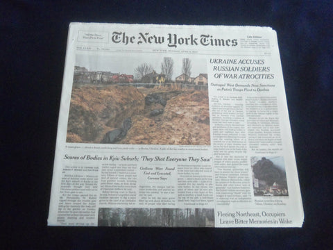 2022 APRIL 4 NEW YORK TIMES - UKRAINE ACCUSES RUSSIAN SOLDIERS OF WAR ATROCITIES