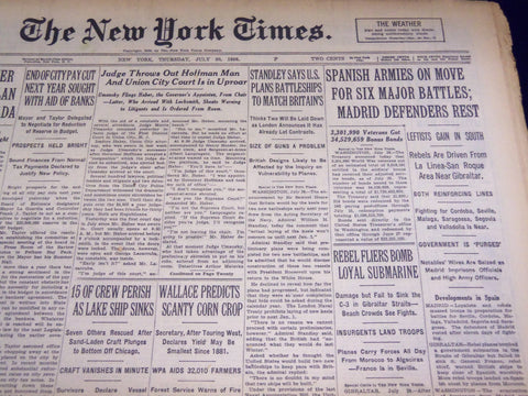 1936 JULY 30 NEW YORK TIMES - SPANISH ARMIES ON MOVE, MADRID DEFENDERS - NT 1845