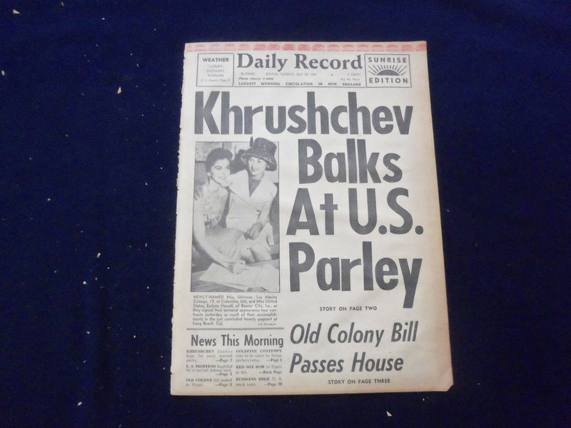 1958 JULY 29 BOSTON DAILY RECORD NEWSPAPER - KNHRUSCHEV BALKS AT U.S. - NP 6367