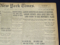 1922 MARCH 11 NEW YORK TIMES - GANDHI ARRESTED ON CHARGE OF SEDTION - NT 8312