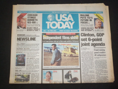 1997 FEBRUARY 12 USA TODAY NEWSPAPER-CLINTON, GOP SET 6-PT JOINT AGENDA- NP 7849