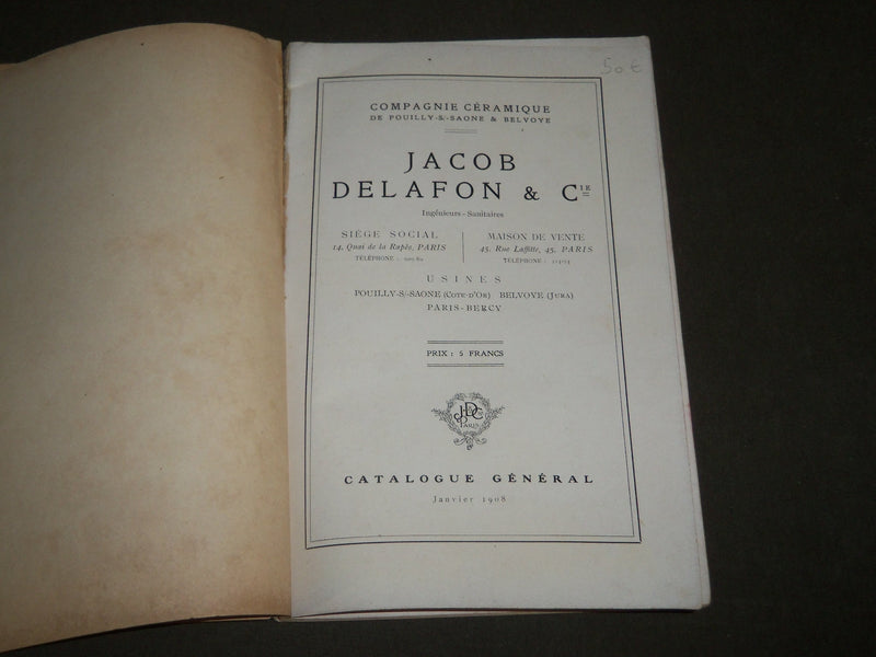 1908 JANUARY JACOB DELAFON & CIE APPAREILS SANITAIRES FRENCH CATALOGUE - FR 578