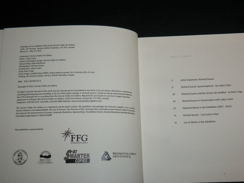 2013 RICHARD SUAREZ QUANTUMSPACES - VERNON PUBLIC ART GALLERY BOOK - KD 6928