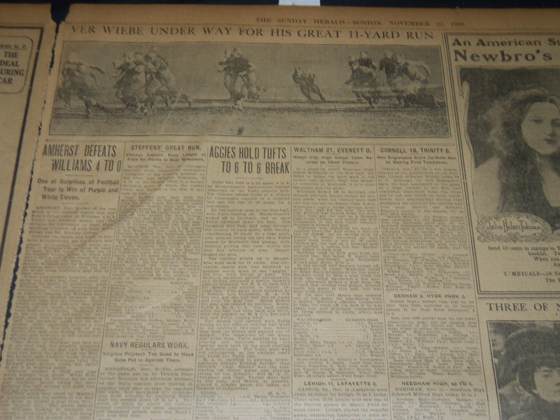 1908 NOVEMBER 22 THE BOSTON HERALD - HARVARD VANQUISHES YALE 4-0 - BH 218