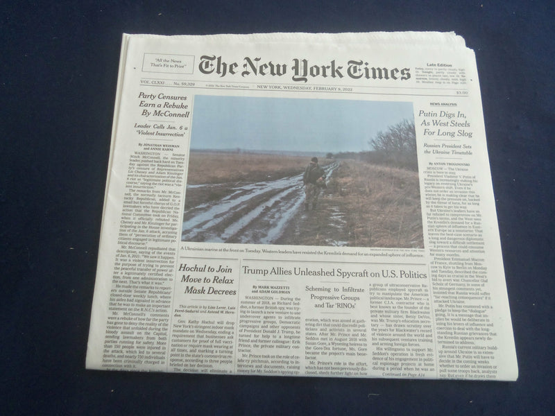 2022 FEBRUARY 9 NEW YORK TIMES - PUTIN DIGS IN AS WEST STEELS FOR LONG SLOG