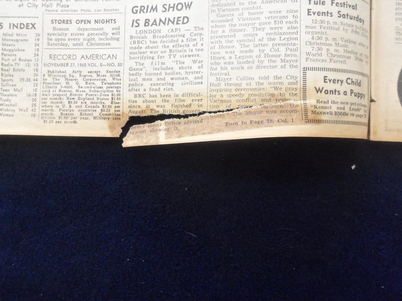 1965 NOV 27 BOSTON RECORD AMERICAN NEWSPAPER- ABINGTON SLAY SUSPECT NAB-NP 6302