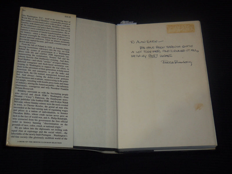 1988 WASHINGTON GOES TO WAR BOOK INSCRIBED BY DAVID BRINKLEY - KD 2771C