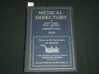 1938 MEDICAL DIRECTORY OF NEW YORK - NEW JERSEY - CONNECTICUT BOOK - KD 5472