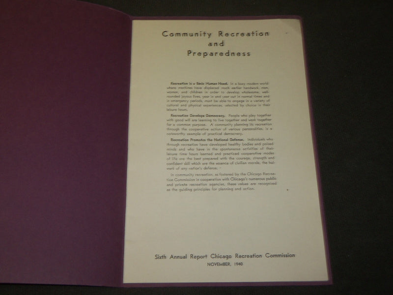 1940 CHICAGO RECREATION COMMISSION 6TH ANNUAL REPORT - SOFTCOVER - J 3582