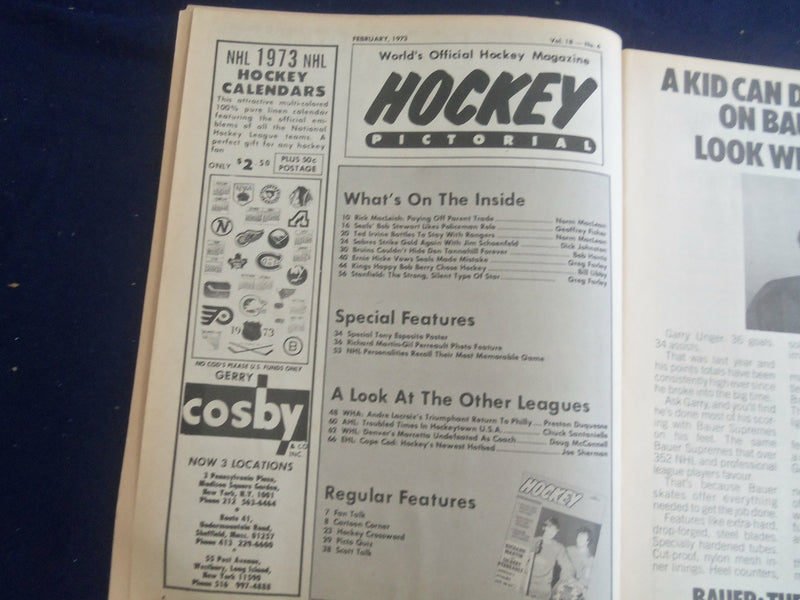 1973 FEBRUARY HOCKEY PICTORIAL MAGAZINE -R. MARTIN & G. PERREAULT COVER -ST 200Z