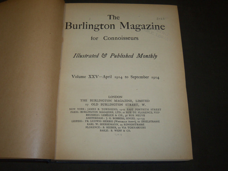 1914 APRIL-SEPTEMBER THE BURLINGTON MAGAZINE BOUND VOLUME NO. 25 - R 708