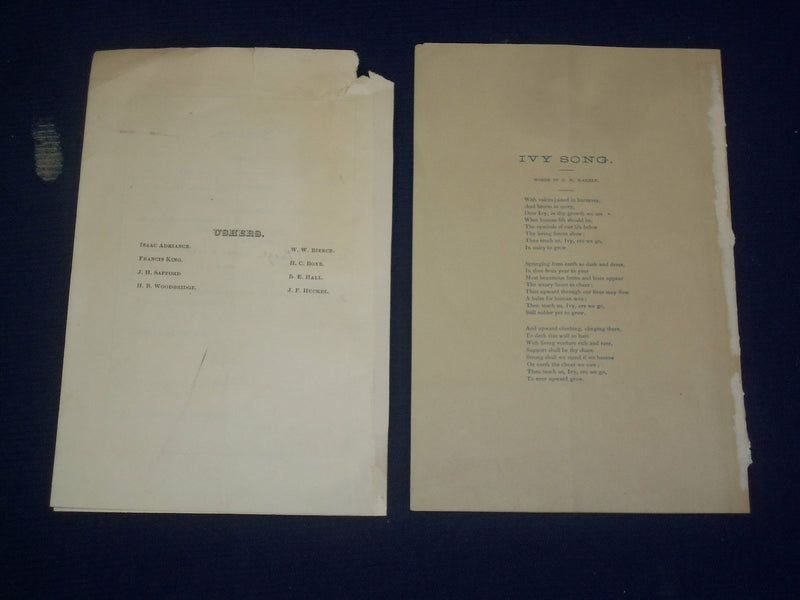 1883 JULY 3 WILLIAMS COLLEGE PROGRAMS - LOT OF 2 - J 4588