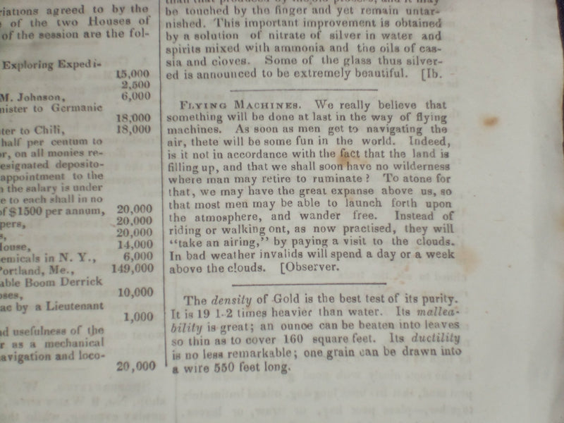 1849 MARCH 24 MASSACHUSETTS PLOUGHMAN NEWSPAPER - FLYING MACHINES - NP 5164
