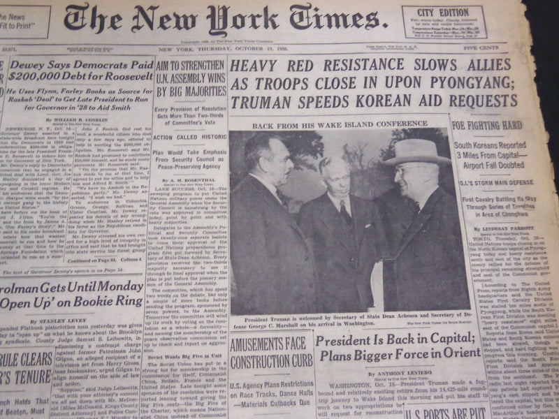 1950 OCTOBER 19 NEW YORK TIMES - HEAVY RED RESISTANCE SLOWS ALLIES - NT 4572