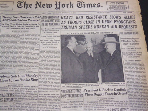 1950 OCTOBER 19 NEW YORK TIMES - HEAVY RED RESISTANCE SLOWS ALLIES - NT 4572