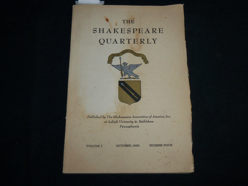 1950 OCTOBER THE SHAKESPEARE QUARTERLY MAGAZINE - VOLUME 1 NO. 4 - J 6820