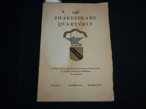 1950 OCTOBER THE SHAKESPEARE QUARTERLY MAGAZINE - VOLUME 1 NO. 4 - J 6820