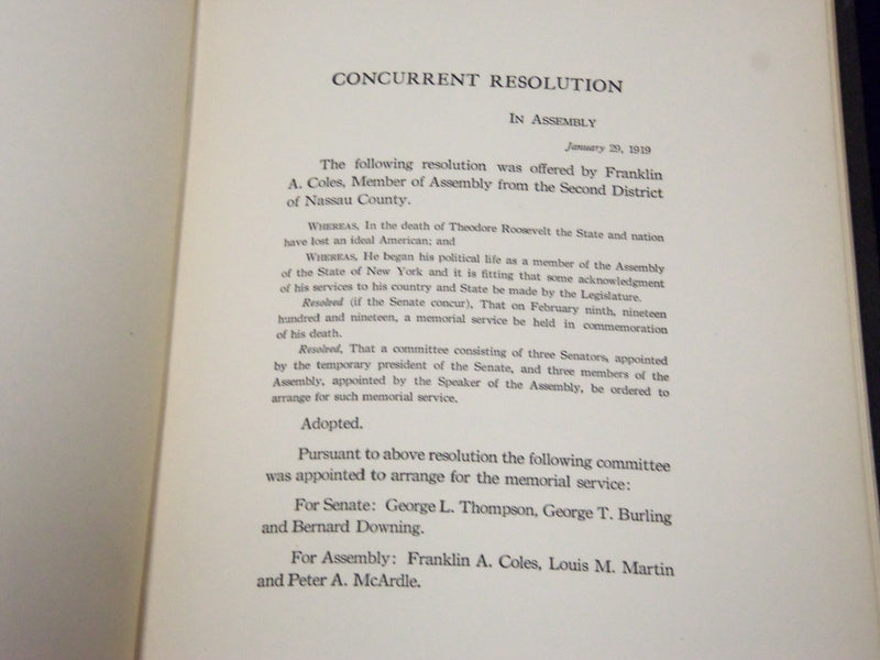 1919 STATE OF NEW YORK IN MEMORIAM THEODORE ROOSEVELT VOLUME - KD 3566