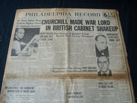 1940 APRIL 4 PHILADELPHIA RECORD NEWSPAPER - CHURCHILL MADE WAR LORD - NT 7247