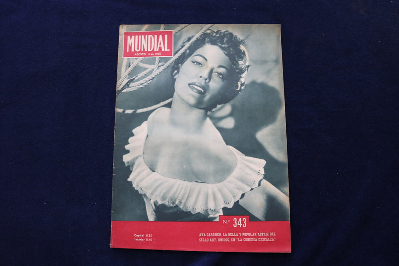 1955 AUGUST 3 MUNDIAL MAGAZINE - AVA GARDNER COVER - SPANISH - E 23866