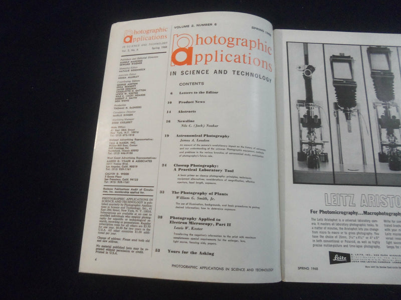 1968 SPRING PHOTOGRAPHIC APPLICATIONS IN SCIENCE & TECHNOLOGY MAGAZINE -SP 4714N