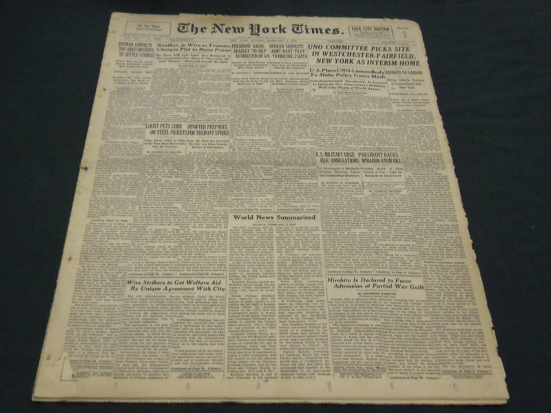 1946 FEBRUARY 3 NEW YORK TIMES - UNO COMMITTEE PICKS SITE - NT 4222