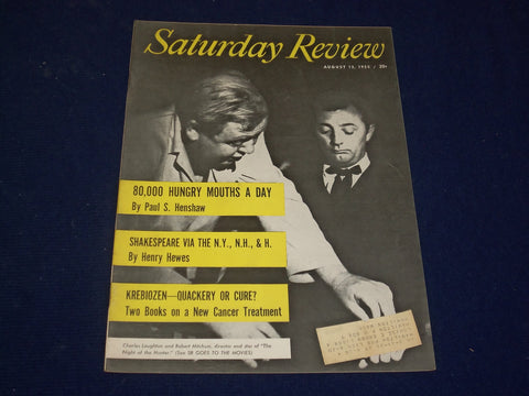 1955 AUG 13 SATURDAY REVIEW MAGAZINE- CHARLES LAUGHTON & ROBERT MITCHUM -SP 9430