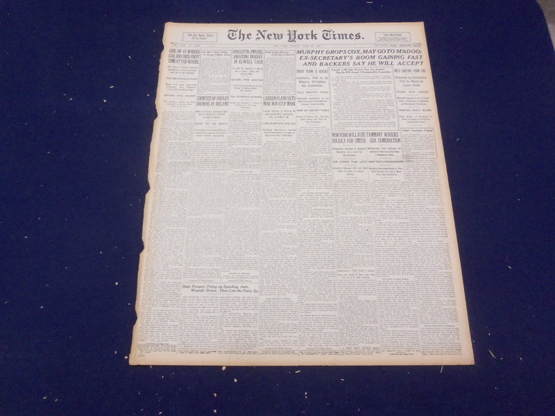 1920 JUNE 28 NEW YORK TIMES - MURPHY DROPS COX, MAY GO TO M'ADOO - NT 9118