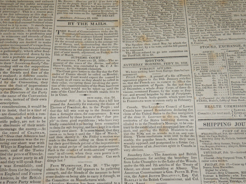 1824 FEBRUARY 28 COLUMBIAN CENTINEL NEWSPAPER - LATHROP FOR GOVERNOR - NP 4820