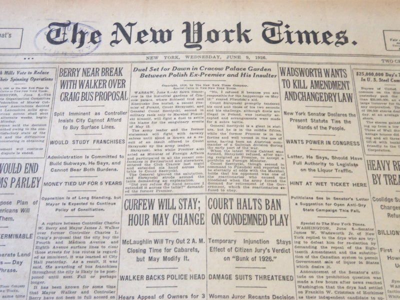 1926 JUNE 9 NEW YORK TIMES - RUTH HITS 20 AND 21 SECOND WINS IN 11TH - NT 5574